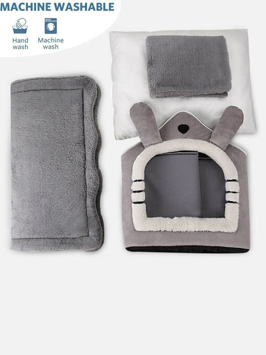 Paitsco Soft Plush Dog & Cat House Bed Warm & Cozy Pet Sleeping House | Grey Color S Pet Bed (GREY)