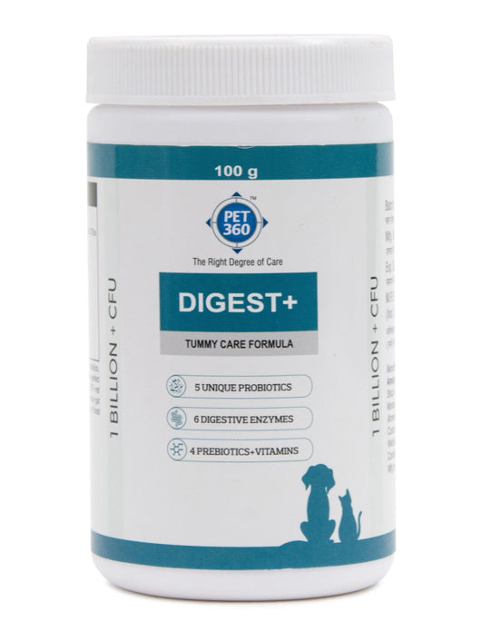 PET360 Digest+ Tummy Care Formula| Probiotics, Prebiotics, Digestive Enzymes & Vitamins Pet Health Supplements (100 g)