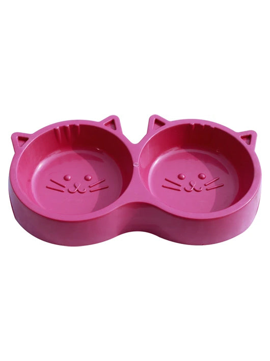 S.Blaze Plastic Cat Face Shaped Double Bowl Food & Water Feeder 2-in-1 Bowl Plastic Pet Bowl & Bottle (400 ml Pink)