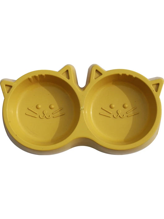 S.Blaze Plastic Cat Face Shaped Double Bowl Food & Water Feeder 2-in-1 Bowl Plastic Pet Bowl & Bottle (400 ml Pink)