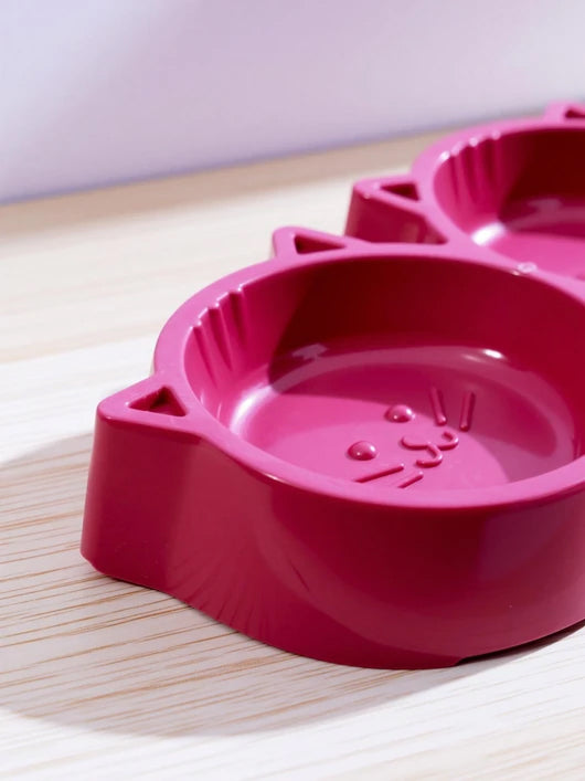 S.Blaze Plastic Cat Face Shaped Double Bowl Food & Water Feeder 2-in-1 Bowl Plastic Pet Bowl & Bottle (400 ml Pink)