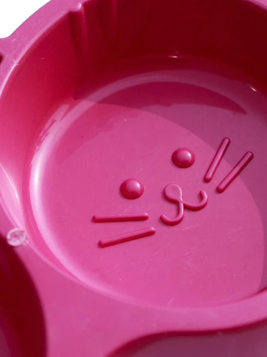 S.Blaze Plastic Cat Face Shaped Double Bowl Food & Water Feeder 2-in-1 Bowl Plastic Pet Bowl & Bottle (400 ml Pink)