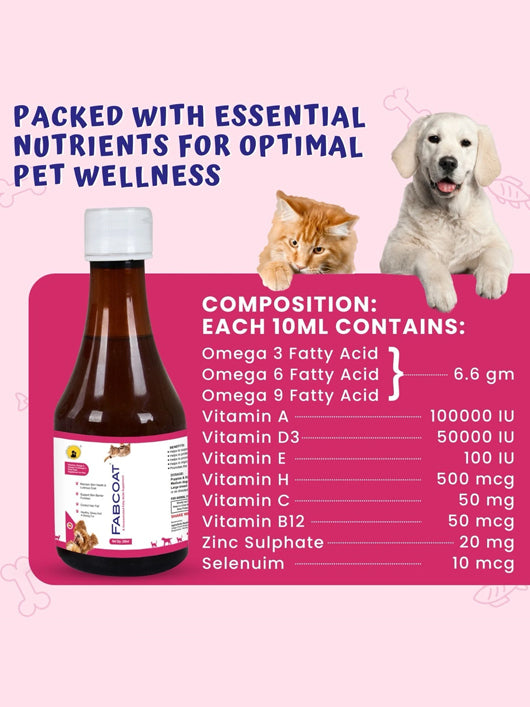 Tail & Collar Club Fabcoat dog & Cat wellness with Omega 3,6 &9 Pet Health Supplements (200 ml)