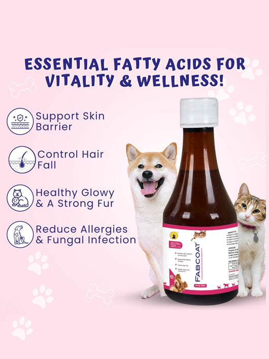 Tail & Collar Club Fabcoat dog & Cat wellness with Omega 3,6 &9 Pet Health Supplements (200 ml)