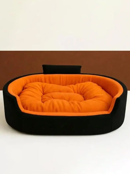 TRANDY STYLISH Luxury Soft Latest Dog Beds , Sofas & Chair With Collar For Dog And Cat S Pet Bed (Orange & Black)