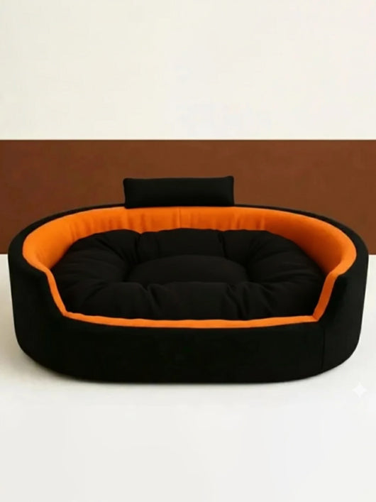 TRANDY STYLISH Luxury Soft Latest Dog Beds , Sofas & Chair With Collar For Dog And Cat S Pet Bed (Orange & Black)