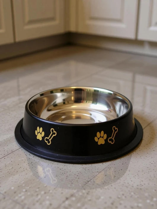 YIMK Round Stainless Steel Pet Bowl (710 ml Black)