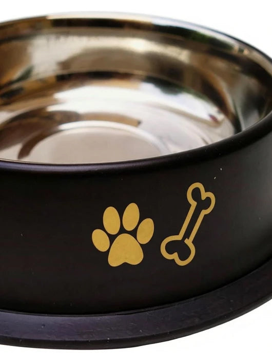 YIMK Round Stainless Steel Pet Bowl (710 ml Black)