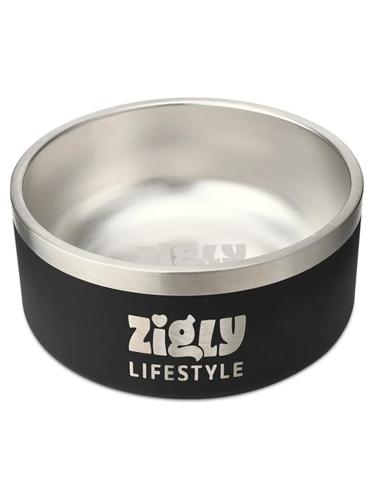 ZIGLY Lifestyle Dog Food Bowl Double Walled Stainless Steel Bowl for Dogs - Medium - Stainless Steel Pet Bowl