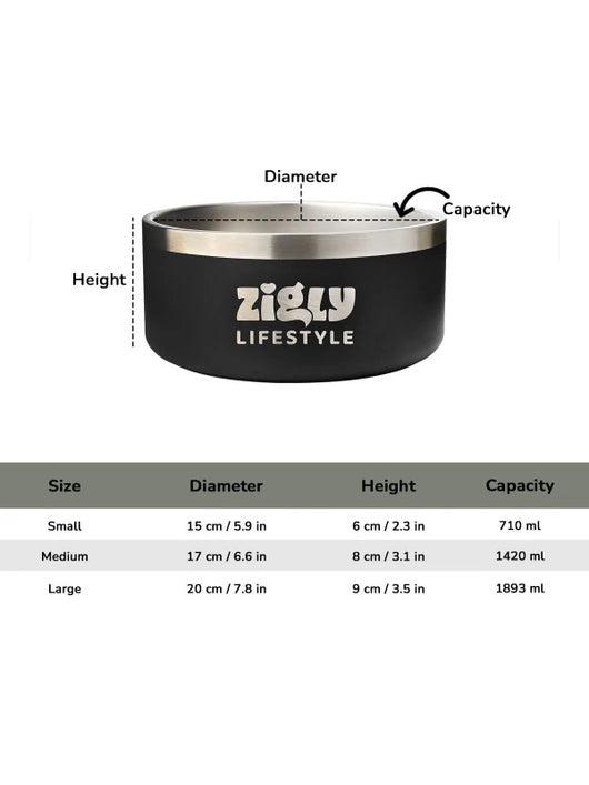 ZIGLY Lifestyle Dog Food Bowl Double Walled Stainless Steel Bowl for Dogs - Medium - Stainless Steel Pet Bowl